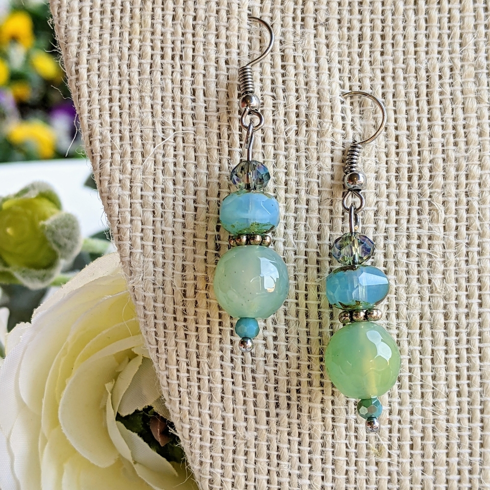 Handcrafted earrings with genuine agates and cryst
